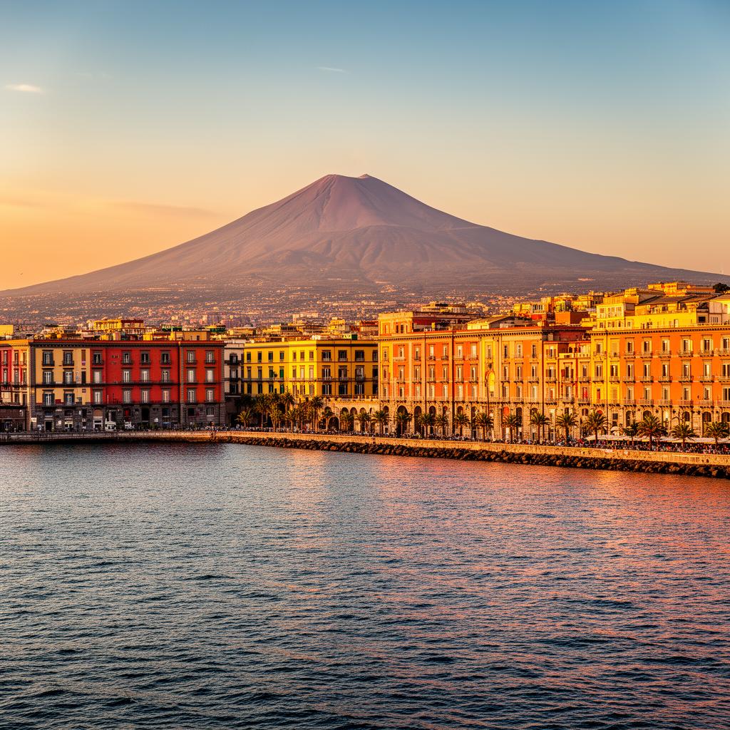 Naples lungomare with Mount Vesuvius